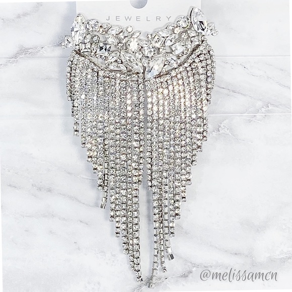 White Rhinestone Cascading Sparkly Chandelier Occasion Earrings - Picture 3 of 7